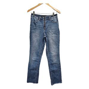 💛Long Tall Sally Jeans Straight Leg Jeans 8 UK12 Dark Wash‎ Denim Raw Hem